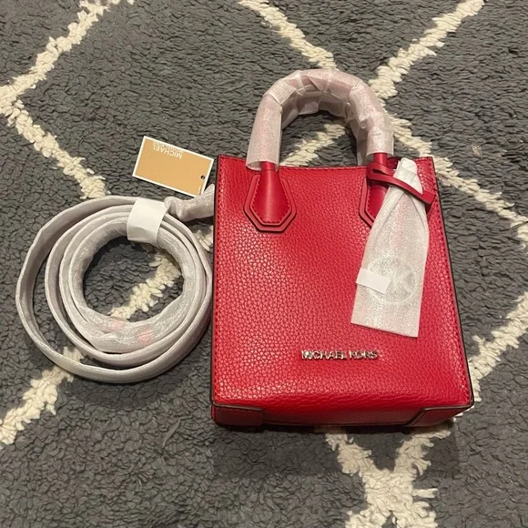 NWT Michael Kors Mercer Red Leather Mini Crossbody Bag - Picture 4 of 9